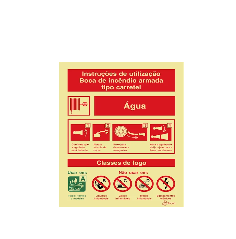 Sinalética Instruções de Utilização Boca de Incêndio Armada Tipo Carretel Água - I0128