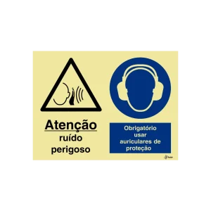 Sinalética Atenção Ruído Perigoso/Obrigatório Usar Auriculares de Proteção – OB0335