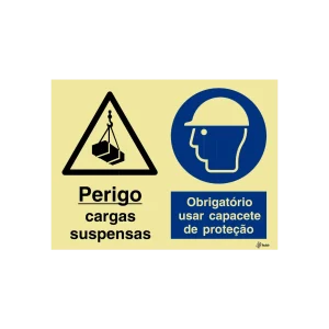 Sinalética Perigo Cargas Suspensas/Obrigatório Usar Capacete de Proteção – OB0337