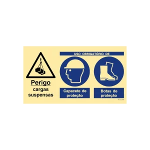 Sinalética Perigo Cargas Suspensas/Uso Obrigatório de Capacete e Botas de Proteção – OB0405