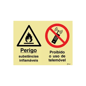 Sinalética Perigo Substâncias Inflamáveis/Proibido o Uso de Telemóvel – OB0367