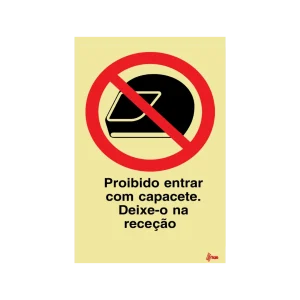 Sinalética Proibido Entrar com Capacete. Deixe-o na Receção – PR0315