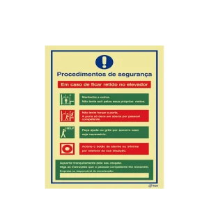 Sinalética Procedimentos de Segurança Em caso de ficar retido no elevador – I0412